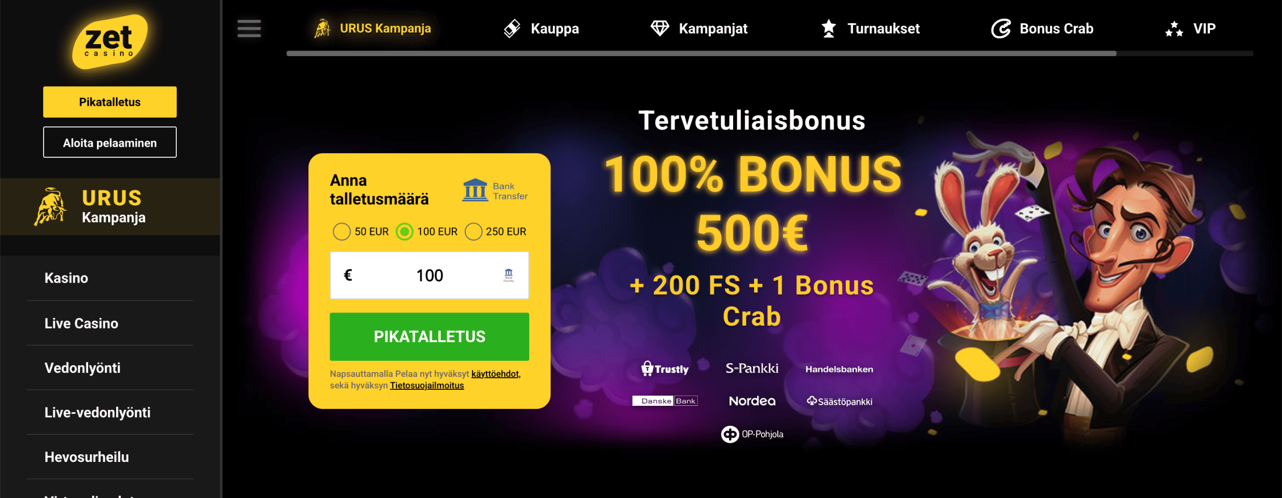 ZetCasino kotisivu ZetCasino kotisivu